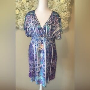 Catalina Purple & Blue Abstract Print Beachy Swim Cover Up Tunic Dress